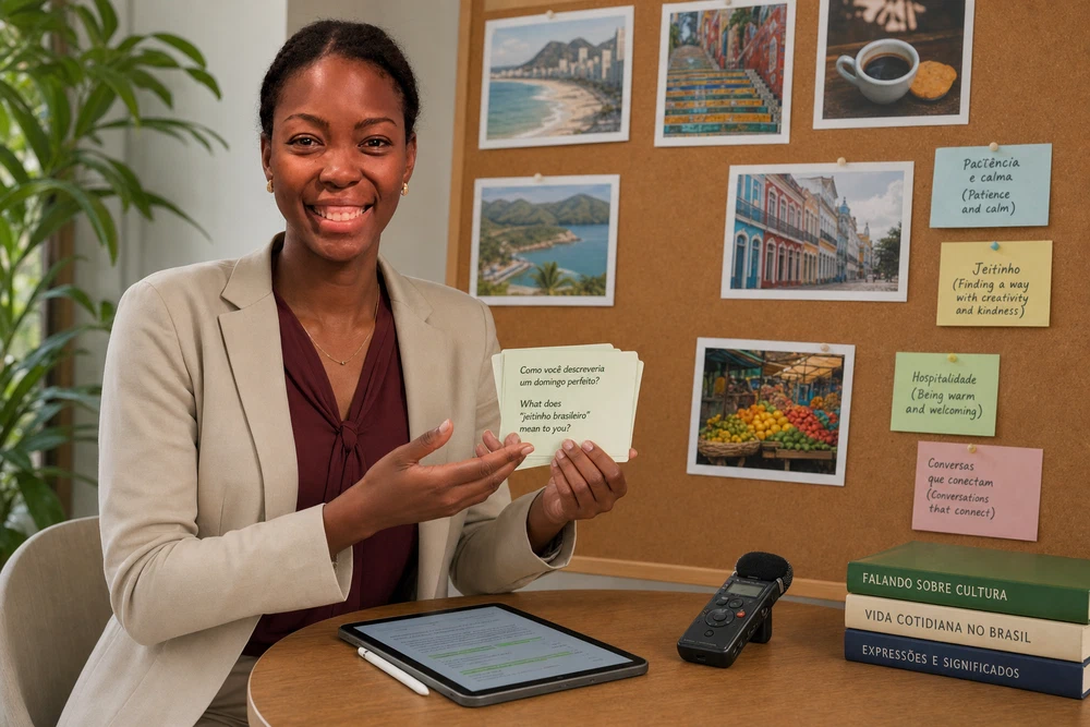 English-speaking learner building direct Brazilian Portuguese responses
